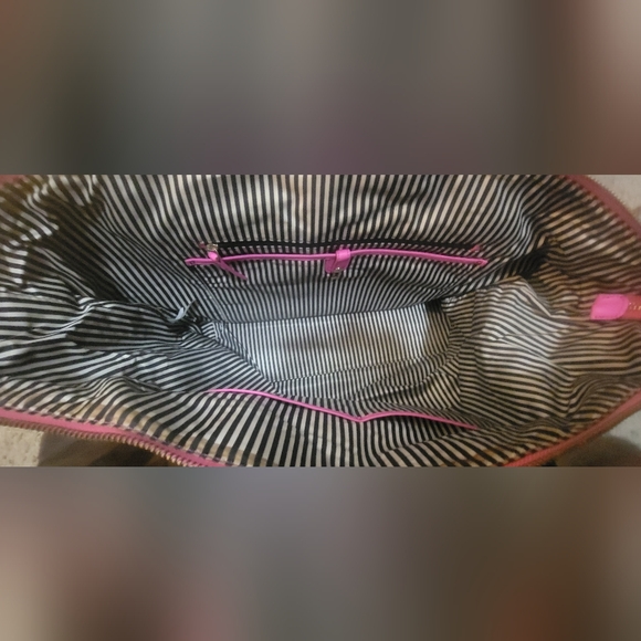 Kate Spade Large Pink & Black Leather Satchel Tote Bag - Picture 3 of 12